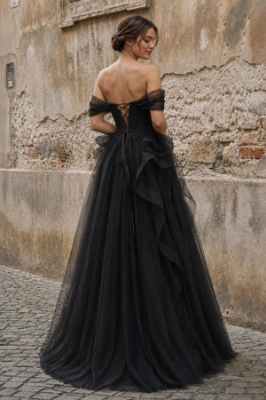 Black Tulle Lace Long Prom Dress with Corset, Black Formal Party Dress – Prom Dress by KissProm | Available at KissProm