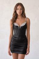 Black V Neck Bodycon Satin Short Homecoming Dress With Beadings | KISSPROM