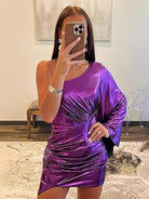 Blaire | Purple - One Shoulder Bodycon Metallic Pleated Homecoming Dress