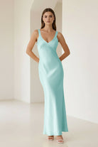 Bliss | Yellow Mermaid Satin V Neck Long Party Dress - KissProm