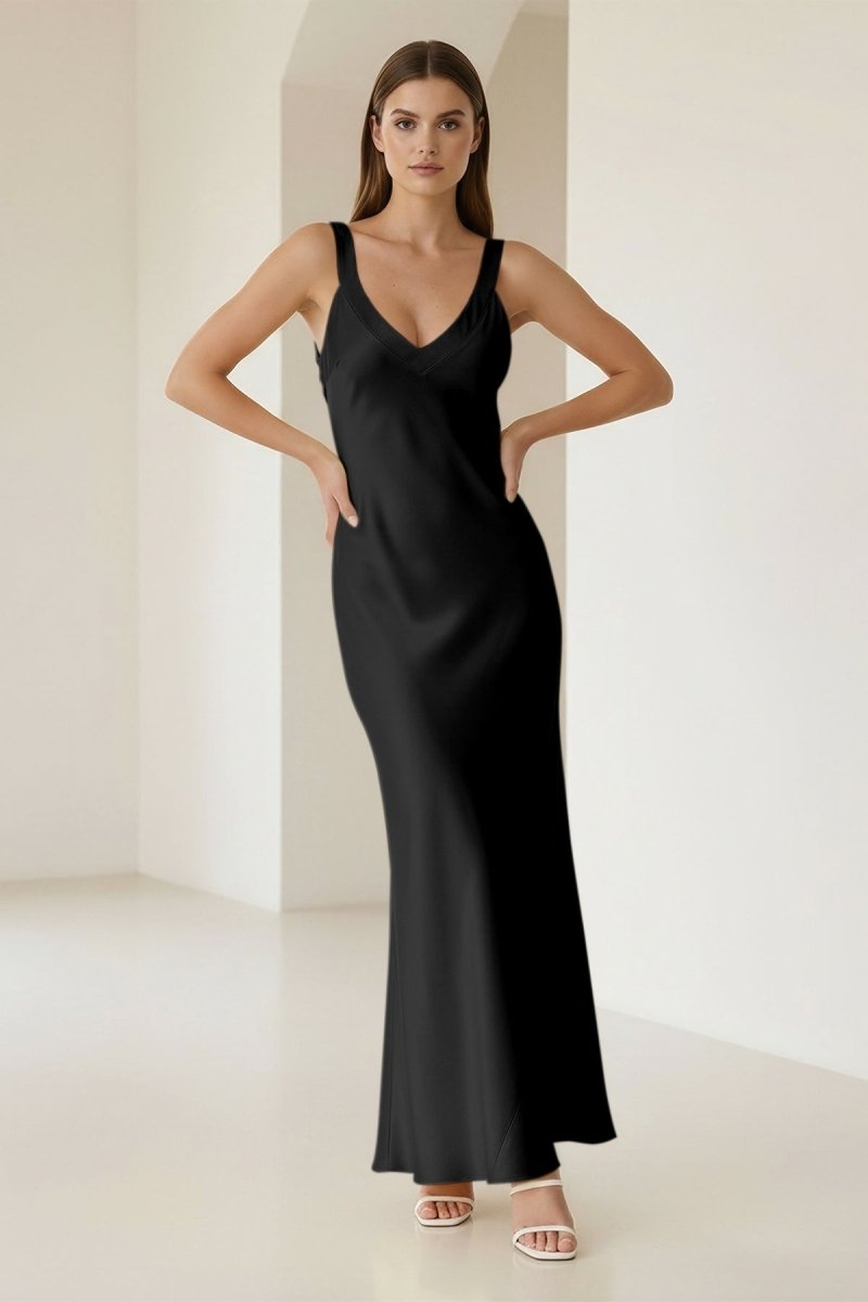 Bliss | Yellow Mermaid Satin V Neck Long Party Dress - KissProm