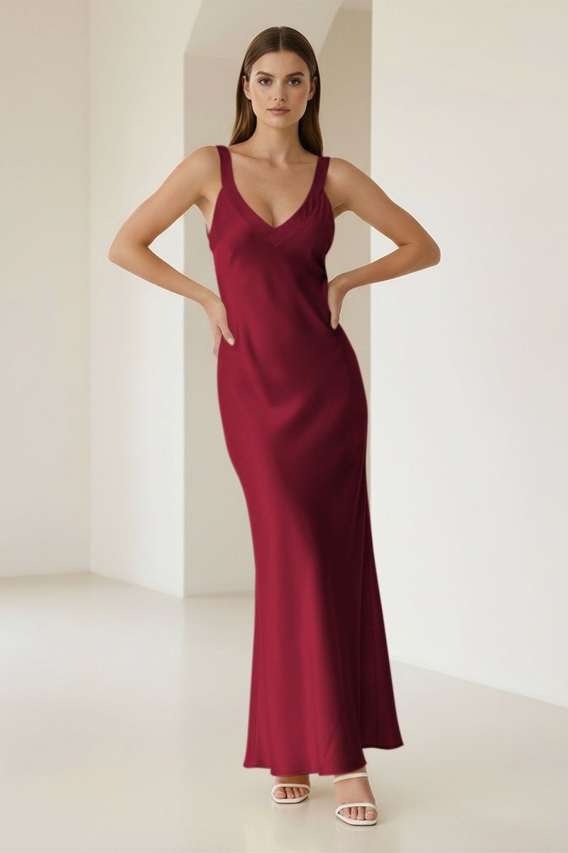 Bliss | Yellow Mermaid Satin V Neck Long Party Dress - KissProm