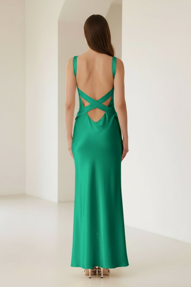 Bliss | Yellow Mermaid Satin V Neck Long Party Dress - KissProm