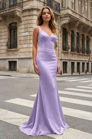 Yellow Mermaid Satin V Neck Long Prom Party Dress – Prom Dresses by KissProm | Available at KissProm