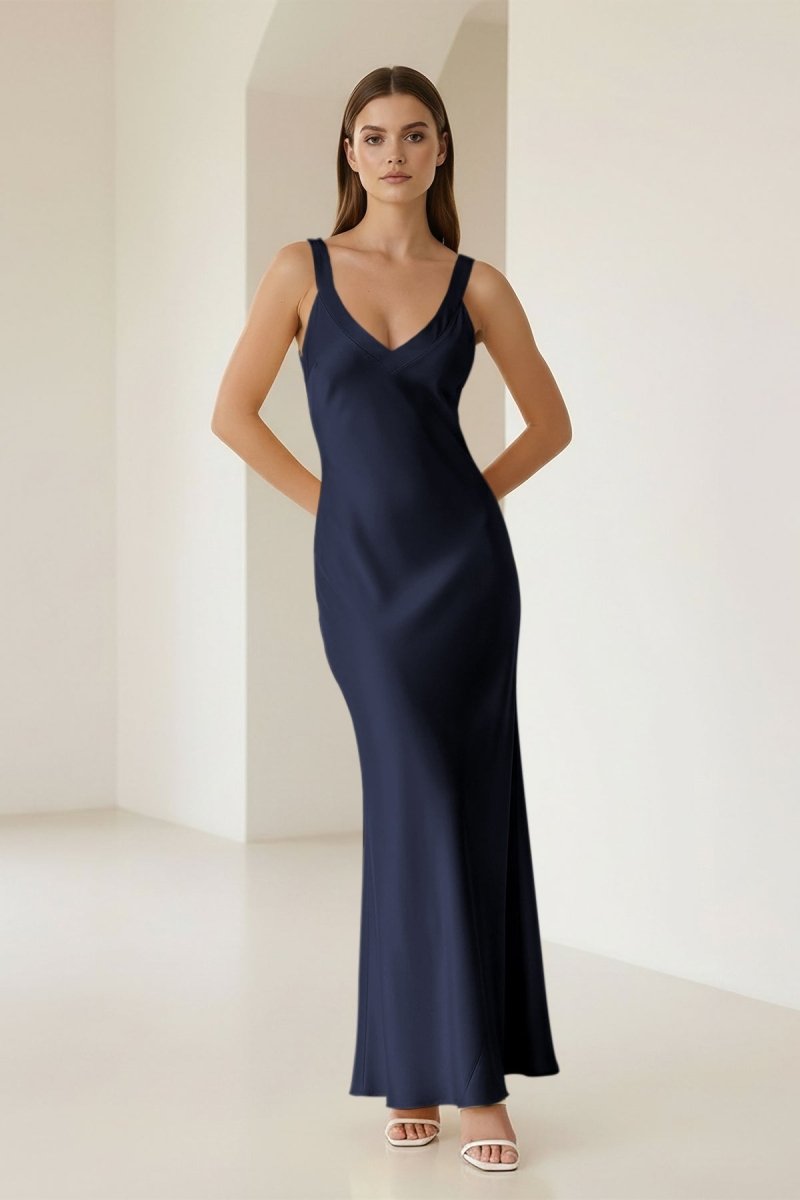 Bliss | Yellow Mermaid Satin V Neck Long Party Dress - KissProm