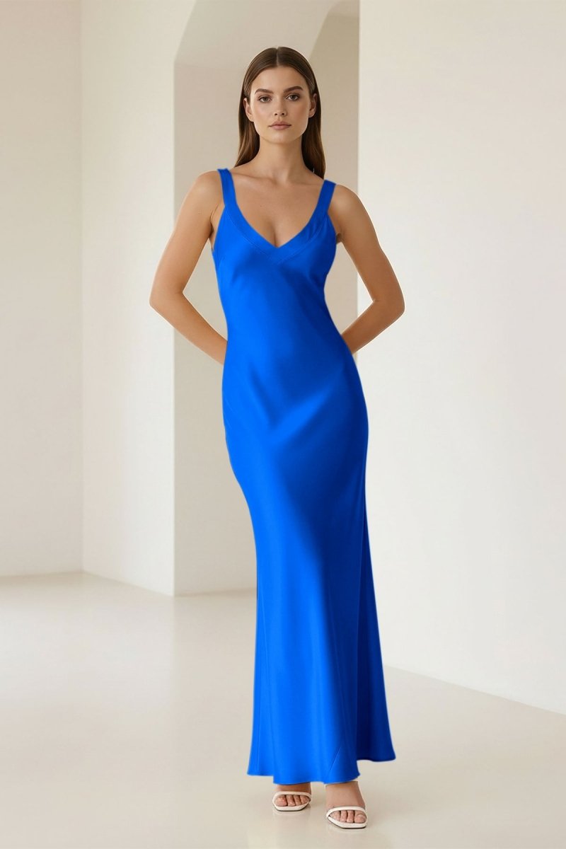 Bliss | Yellow Mermaid Satin V Neck Long Party Dress - KissProm