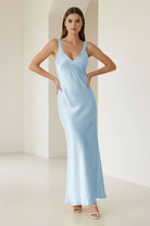 Bliss | Yellow Mermaid Satin V Neck Long Party Dress - KissProm