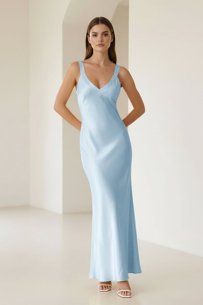 Bliss | Yellow Mermaid Satin V Neck Long Party Dress - KissProm