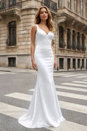 Yellow Mermaid Satin V Neck Long Prom Party Dress – Prom Dresses by KissProm | Available at KissProm