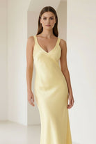 Bliss | Yellow Mermaid Satin V Neck Long Party Dress - KissProm