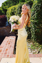 Bliss | Yellow - Mermaid Satin V Neck Long Party Dress-KissProm