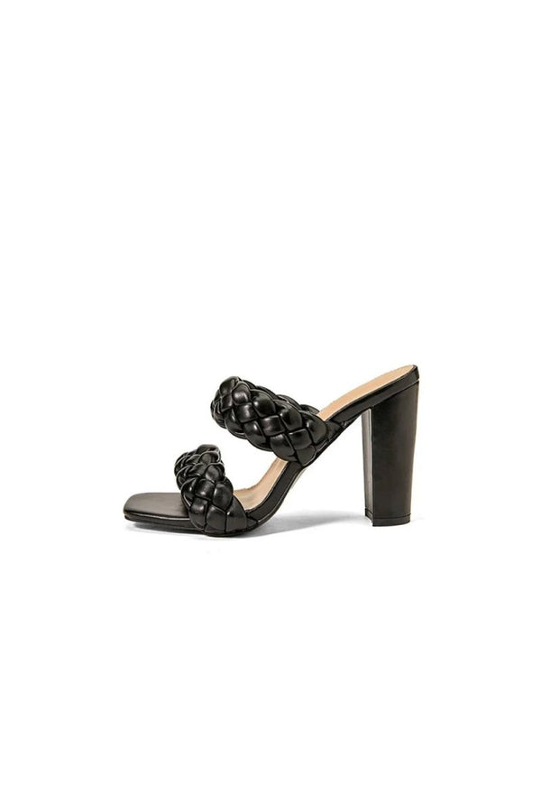Block Heel Braided Twist High Heel Sandals - KissProm