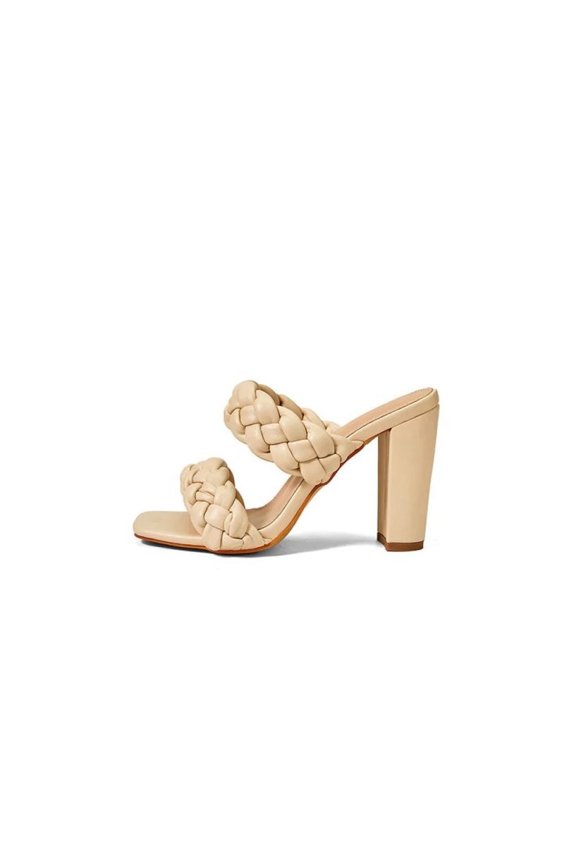 Block Heel Braided Twist High Heel Sandals - KissProm