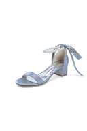 Block - Heel Sandal Adorned with Pearl Ankle Band and Ribbon Bow - KissProm