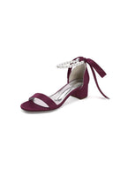 Block - Heel Sandal Adorned with Pearl Ankle Band and Ribbon Bow - KissProm