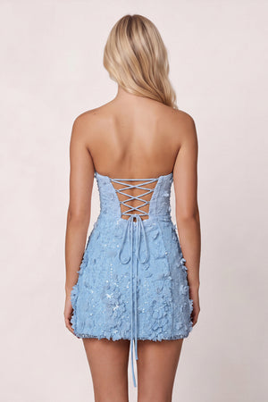 Blue 3D Flower Sequin Sweetheart Sheath Homecoming Dress (4) | KISSPROM
