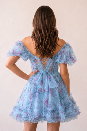 Ivana |A Line Off the Shoulder Floral Printed Homecoming Dress - KissProm