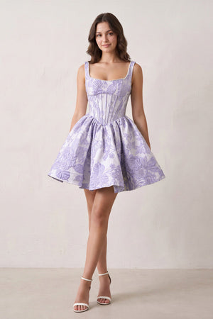 Lavender A-Line Square Neck Jacquard Corset Homecoming Dress With Pearl (3) | KISSPROM
