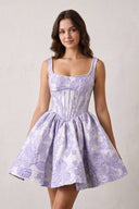 Lavender A-Line Square Neck Jacquard Corset Homecoming Dress With Pearl | KISSPROM