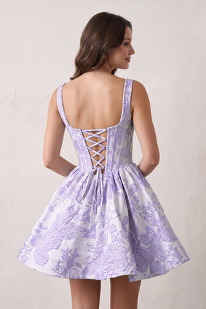 Lavender A-Line Square Neck Jacquard Corset Homecoming Dress With Pearl (2) | KISSPROM