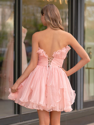 Blue A-Line Strapless Ruffled Short Homecoming Dress