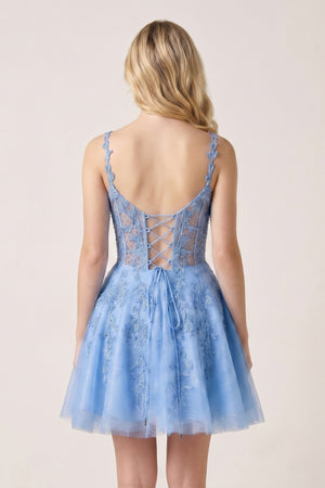 Blue A Line Sweetheart Appliques Short Homecoming Dresses | KISSPROM