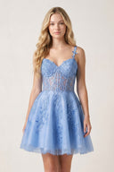 Blue A Line Sweetheart Appliques Short Homecoming Dresses | KISSPROM