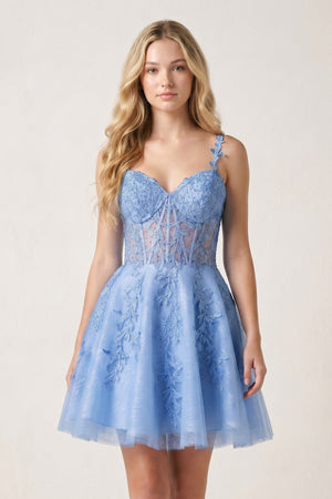 Blue A Line Sweetheart Appliques Short Homecoming Dresses | KISSPROM