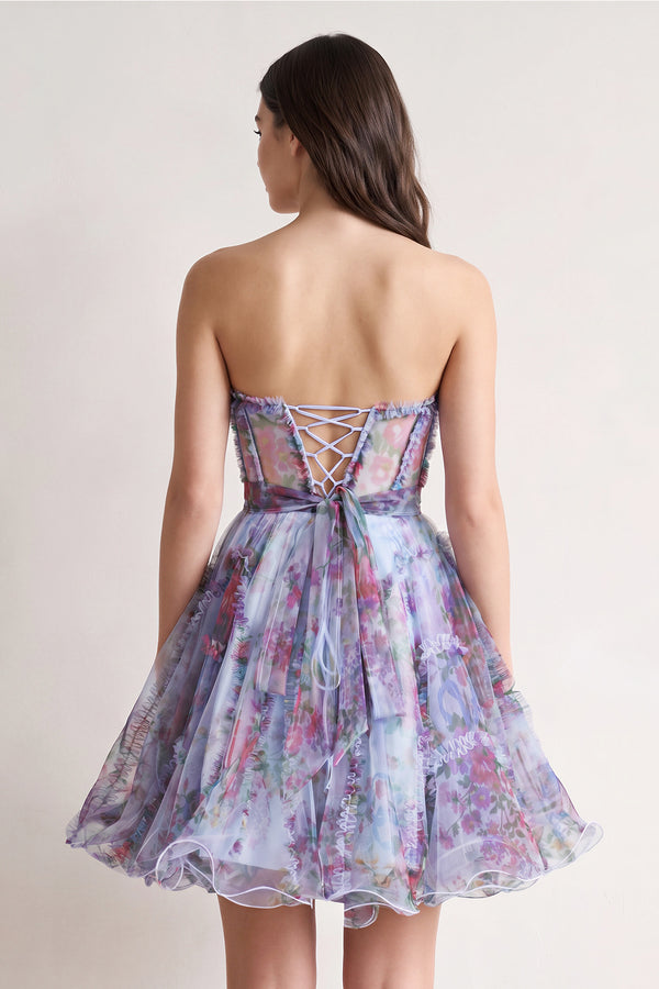 Blue A Line Sweetheart Floral Homecoming Dress (2) | KISSPROM