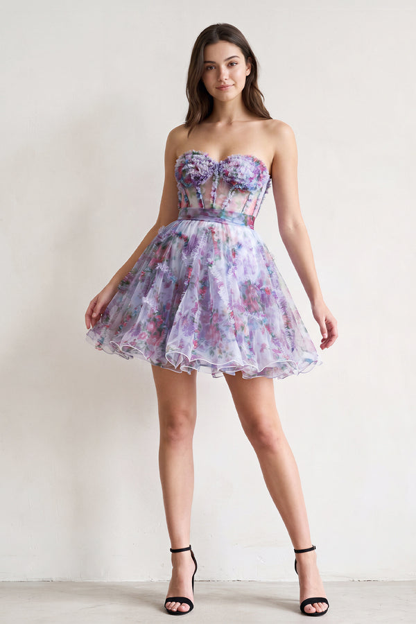 Blue A Line Sweetheart Floral Homecoming Dress (3) | KISSPROM