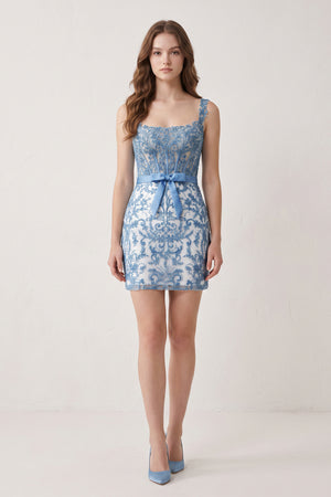 Blue Bodycon Off the Shoulder Beaded Appliques Homecoming Dresses with Bow (3) | KISSPROM