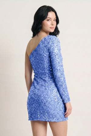 Blue Bodycon One-Shoulder Sequins Mini Party Dresses (2) | KISSPROM