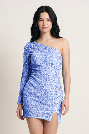 Blue Bodycon One-Shoulder Sequins Mini Party Dresses | KISSPROM