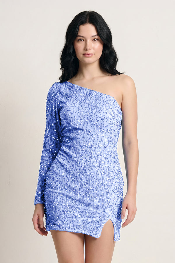 Blue Bodycon One-Shoulder Sequins Mini Party Dresses | KISSPROM