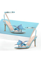 Blue Butterfly Ankle Buckle Open Toe Stiletto High Heels - KissProm