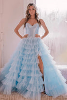 KissProm-Harmony Sky Blue A-Line Sweetheart Tiered Tulle Prom Dress With Slit