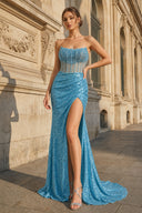 Strapless Mermaid Long Sequins Prom Dress With Split – Prom Dress by KissProm | Available at KissProm