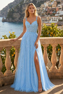 A-line Sweetheart Lace Tulle Prom Dress with Slit - KissProm