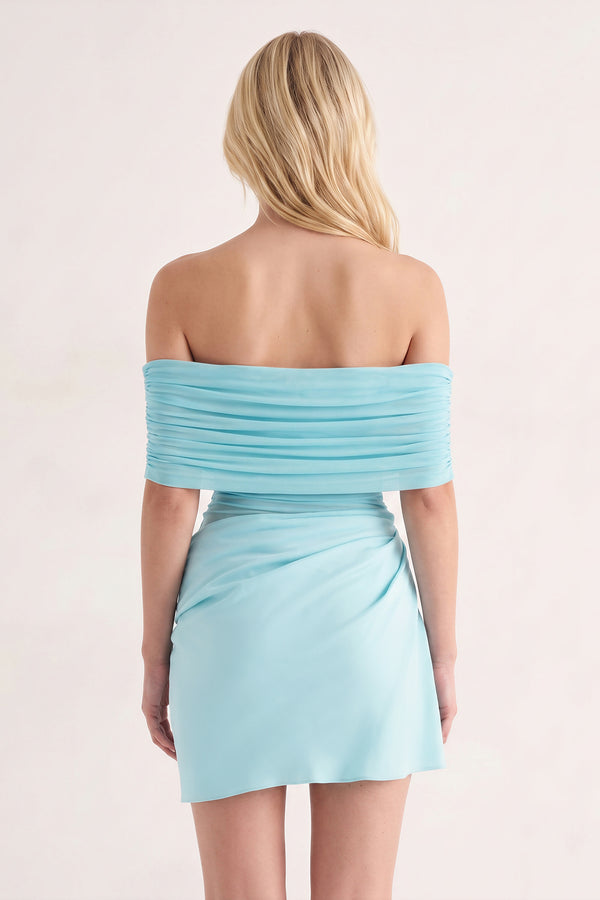 Blue Off the Shoulder Sheath Ruched Tulle Homecoming Dress | KISSPROM