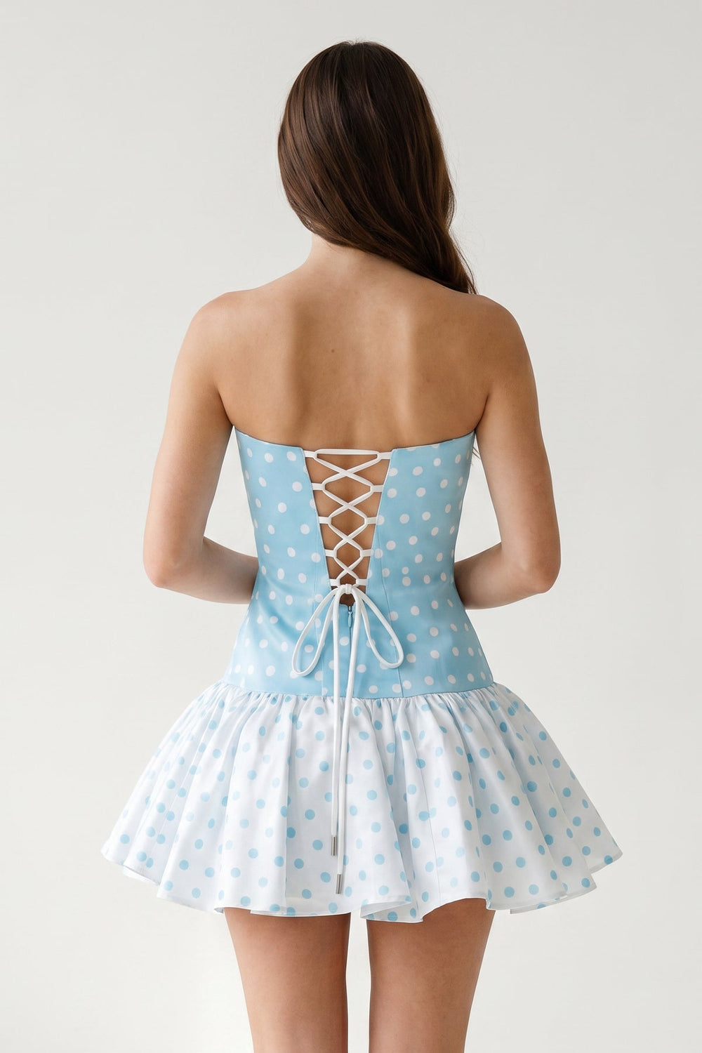 Black Polka Dots Strapless A-Line Satin Homecoming Dress With Bow | KISSPROM