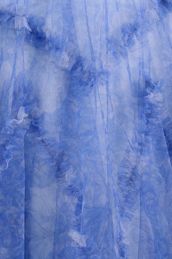 Hanni | Blue Puff Sleeves Ruffles A-line Prints Homecoming Dress