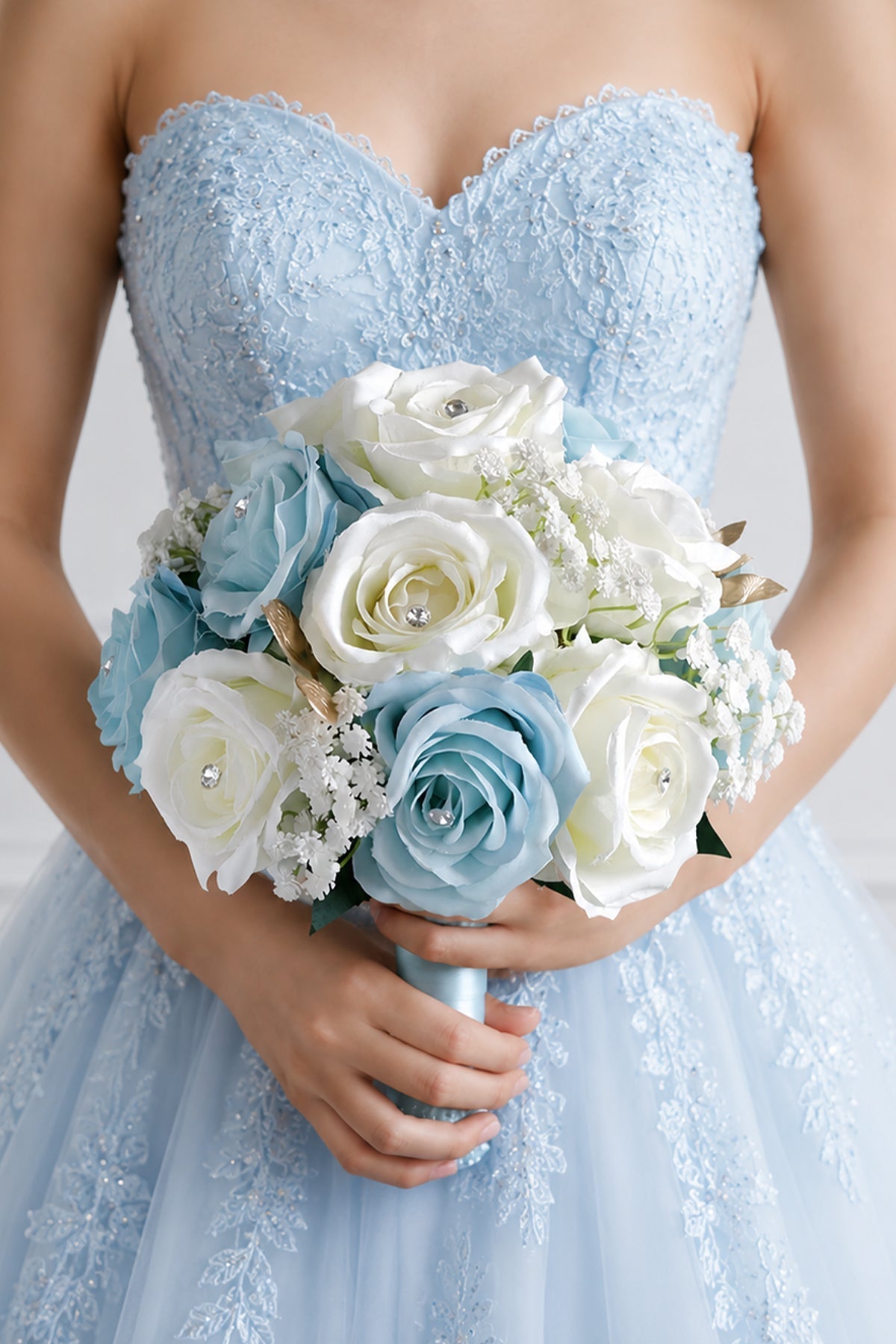 KissProm Blue Rose Cascade Wedding Flower Bouquets