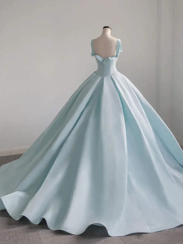 Light Blue Satin Long Ball Gown Quinceanera Dresses