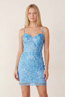 Blue Sequin Lace Sweetheart Fitted Mini Homecoming Dresses - KISSPROM
