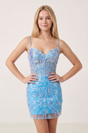 Blue Sequin Lace Sweetheart Fitted Mini Homecoming Dresses - KISSPROM