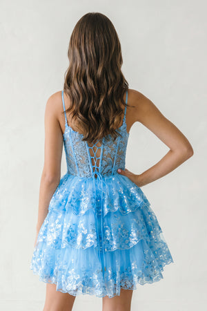 Blue A- Line Sequins Multi-Layers Short Homecoming Dress - KISSPROM