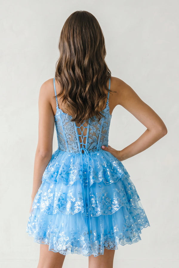 Blue A- Line Sequins Multi-Layers Short Homecoming Dress - KISSPROM