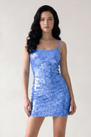 Blue Sexy Fitted Bateau Spaghetti Straps Fully Sequined Lace-Up Mini Party Dresses | KISSPROM