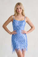 Blue Sparkly Sheath Spaghetti Straps Mini Party Dresses with Tassel - KISSPROM