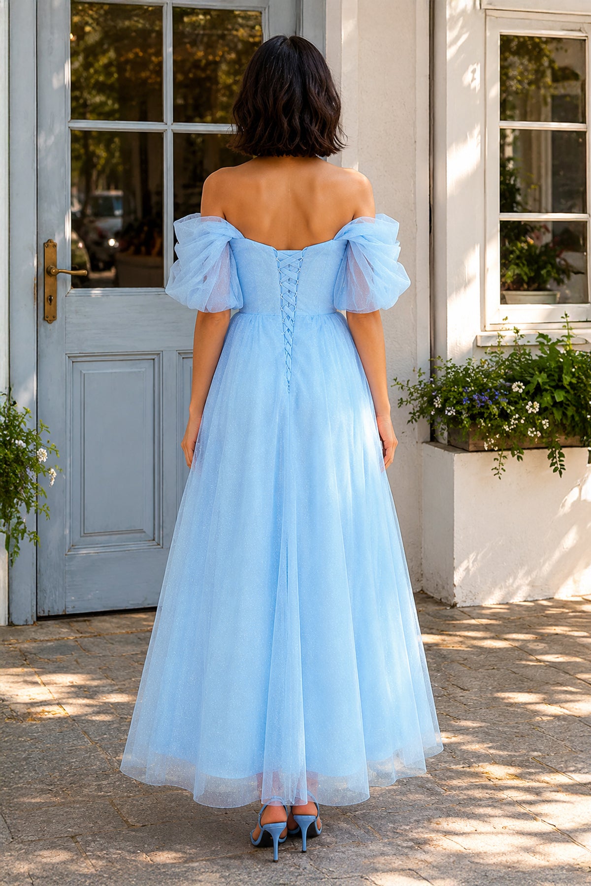 light blue off the shoulder dress Off-the Short Hoco with Long Sleeves / Small The allure that you and the Lulus Magical Magnetism Light Blue Off KissProm Shiny Tulle Off the